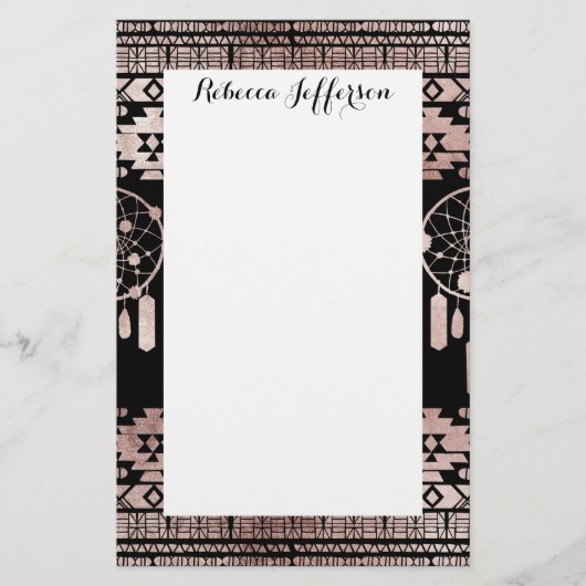 黒のDreamcatcherのばら色の金ゴールドの種族のアズテック人 便箋 (正面)