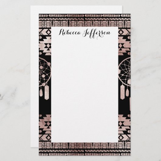 黒のDreamcatcherのばら色の金ゴールドの種族のアズテック人 便箋 (正面/裏面)