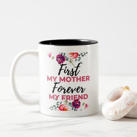 黒のFirst My Mother Forever My Friend ツートーンマグカップ (ドーナツ)
