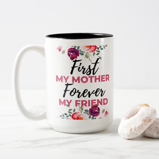黒のFirst My Mother Forever My Friend ツートーンマグカップ (ドーナツ)