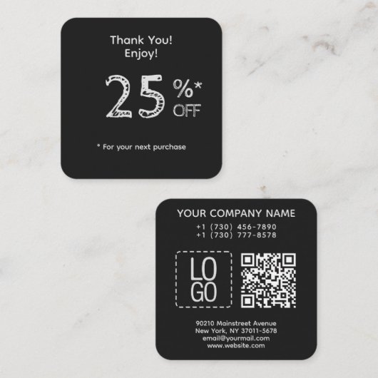 黒のQRコードからロゴカスタムの割合を追加 割引カード (正面/裏面)