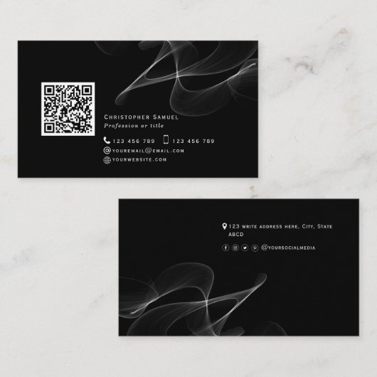 黒のQRコードモダン抽象芸術シンプルソーシャルメディア 名刺 (正面/裏面)