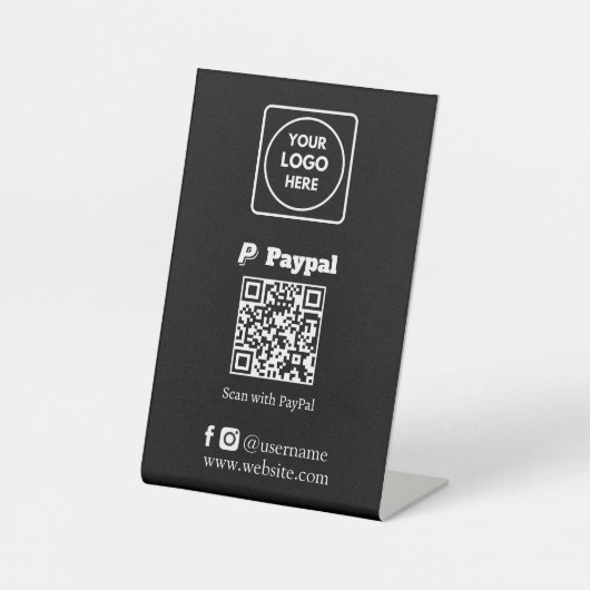 黒のQRコード | PayPal スキャンして支払う ビジネス ロゴ 台座サイン (正面)