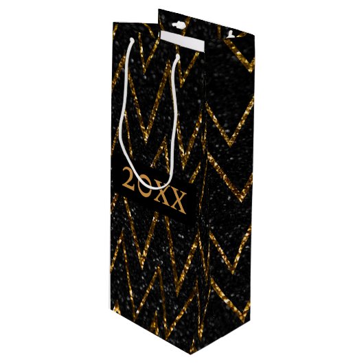 黒はっきりしたきらめく金ゴールド山パーティー包装 ワインギフトバッグ (正面アングル)