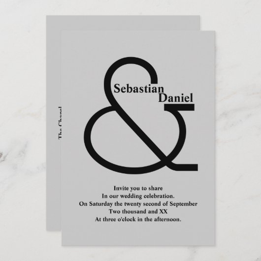 黒はっきりしたとグレー結婚の 招待状 (正面/裏面)