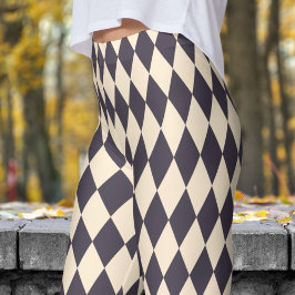 黒はっきりしたとパパイヤハーレクインのチェックパターン レギンス