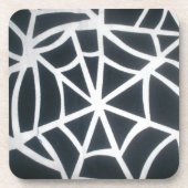 黒はっきりしたと白のクモの巣の幾何学的パターン コースター (正面)