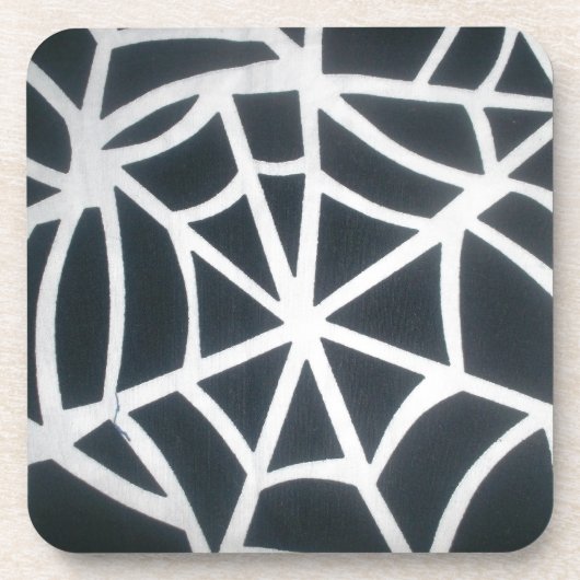 黒はっきりしたと白のクモの巣の幾何学的パターン コースター (正面)