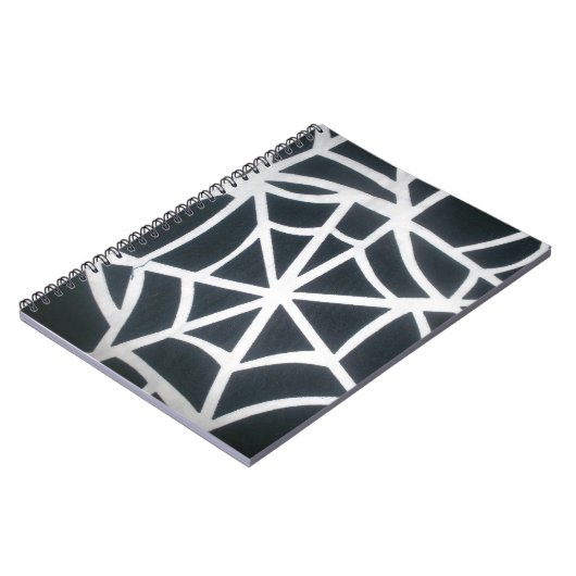 黒はっきりしたと白のクモの巣の幾何学的パターン ノートブック (左側)