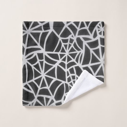 黒はっきりしたと白のクモの巣の幾何学的パターン バスタオルセット (ウォッシュタオル)