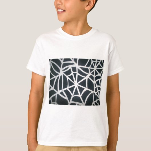 黒はっきりしたと白のクモの巣の幾何学的パターン Tシャツ (正面)