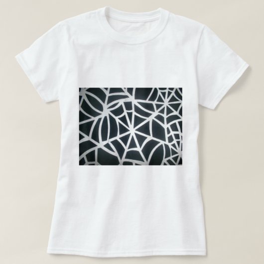 黒はっきりしたと白のクモの巣の幾何学的パターン Tシャツ (デザイン正面)