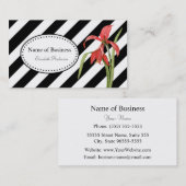 黒はっきりしたと白のストライプ赤アマリリスの花 名刺 (正面/裏面)