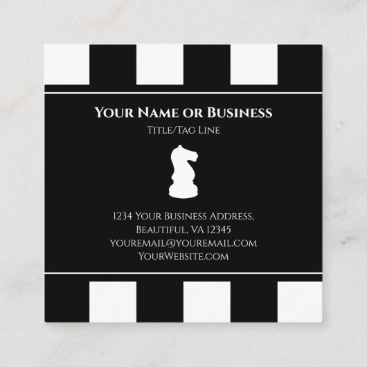 黒はっきりしたと白のチェスの騎士 スクエア名刺 (裏面)