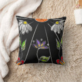 黒はっきりしたと白のデイジーと太陽 クッション (ブランケット)