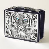 黒はっきりしたと白のブルーアイタイガー メタルランチボックス (裏面)