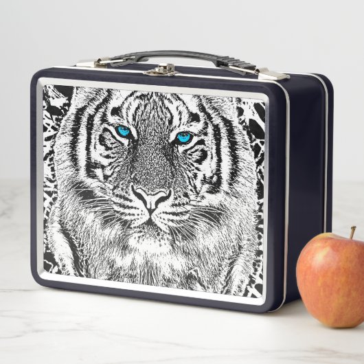 黒はっきりしたと白のブルーアイタイガー メタルランチボックス (インサイチュ)