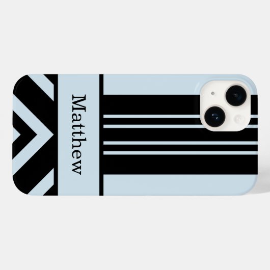 黒はっきりしたと薄いグレーのストライプ – あなたの名前 Case-Mate iPhoneケース (裏面 (横))