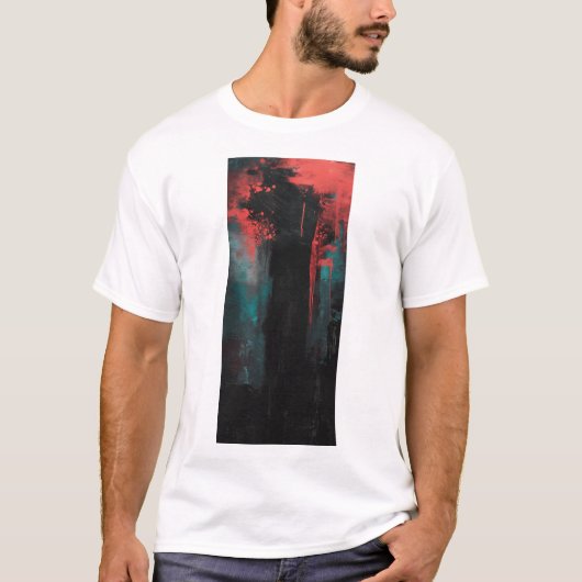 黒はっきりしたと赤の抽象芸術アートTシャツ Tシャツ (正面)
