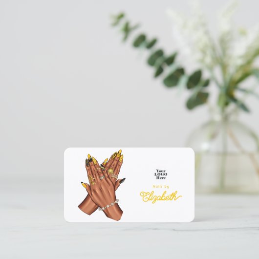 黒はっきりしたと黄色のアフリカ系アメリカネイルサロン 名刺 (スタンド正面)