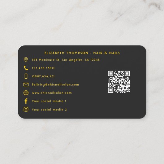 黒はっきりしたと黄色のアフリカ系アメリカネイルサロン 名刺 (裏面)