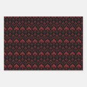 黒はっきりしたの赤フローラダマスクパターン ラッピングペーパーシート (正面3)