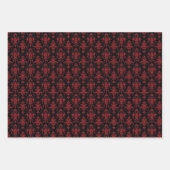 黒はっきりしたの赤フローラダマスクパターン ラッピングペーパーシート (正面)