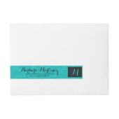 黒はっきりしたエレガントとターコイズのフローラのダマスク ラップアラウンド宛名ラベル (正面)