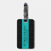 黒はっきりしたエレガント&ターコイズフローラダマスク3 ラゲッジタグ (裏面縦)