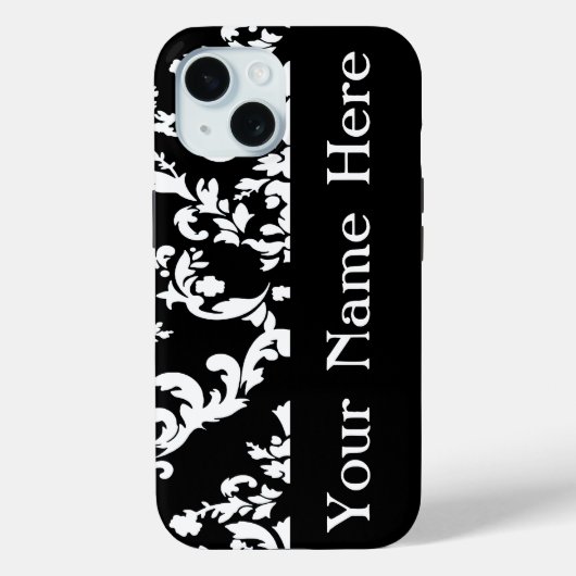 黒はっきりしたダマスク名@ Emporiomoffa Case-Mate iPhoneケース (裏面)