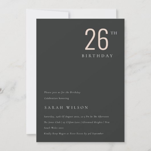 黒はっきりしたミニマル赤面Any年齢誕生日招待状 サンキューカード (正面)