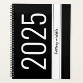 黒はっきりしたモダンパーソナライズされたシンプルストライプ2025 プランナー手帳 (正面)