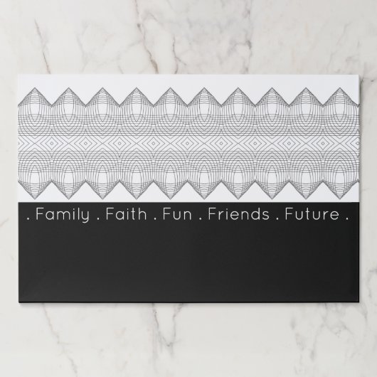 黒はっきりしたモダン白インスパイアランチョンマット ペーパーパッド (正面)