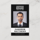 黒はっきりしたモダン白フォトロゴQRコード 名刺 (正面)