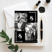 黒はっきりしたモダン2枚の写真日付カードを保存 セーブザデート