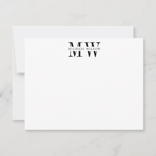 黒はっきりしたモノグラムイニシャル名 ノートカード (正面)
