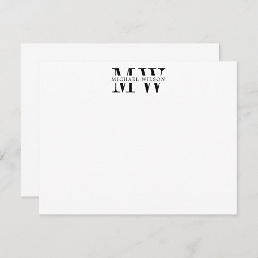 黒はっきりしたモノグラムイニシャル名 ノートカード (正面/裏面)