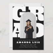 黒はっきりしたレトロ卒業 招待状 (正面)