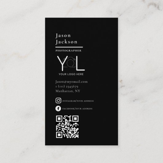 黒はっきりした写真家QRコードSNS写真 名刺 (裏面)