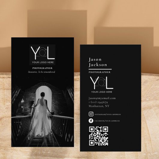 黒はっきりした写真家QRコードSNS写真 名刺