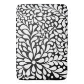 黒はっきりした地モダンに白い花 バスマット (正面縦)