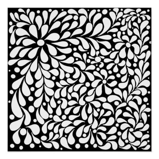 黒はっきりした地モダンに白い花 ポスター (正面)