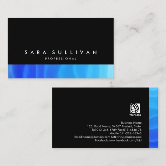 黒はっきりした抽象芸術ブルーグラデーション名刺 名刺 (正面/裏面)