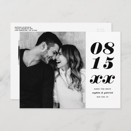 黒はっきりした斜体タイポグラフィ写真の保存日付 案内ポストカード (正面/裏面)