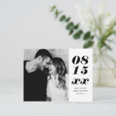 黒はっきりした斜体タイポグラフィ写真の保存日付 案内ポストカード (スタンド正面)