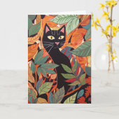 黒はっきりした猫絵画の カード (黄色い花)