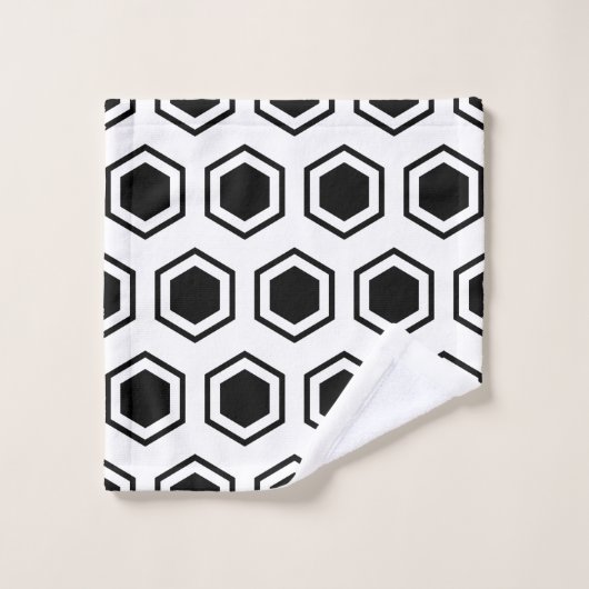 黒はっきりした白の六角形 バスタオルセット (ウォッシュタオル)