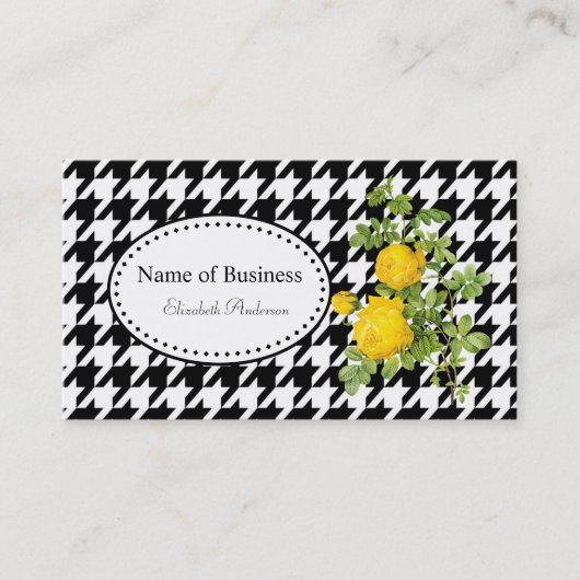 黒はっきりした白シック千鳥格子のイエローローズ 名刺 (正面)