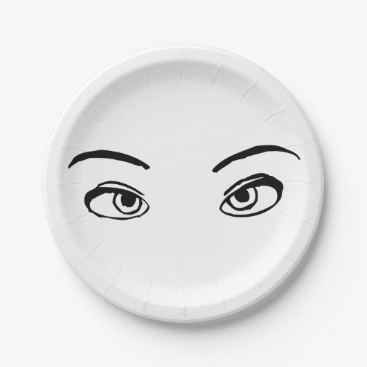 黒はっきりした白ミステリアスな目イラストレーション ペーパープレート (正面)