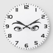 黒はっきりした白ミステリアスな目イラストレーション ラージ壁時計 (正面)